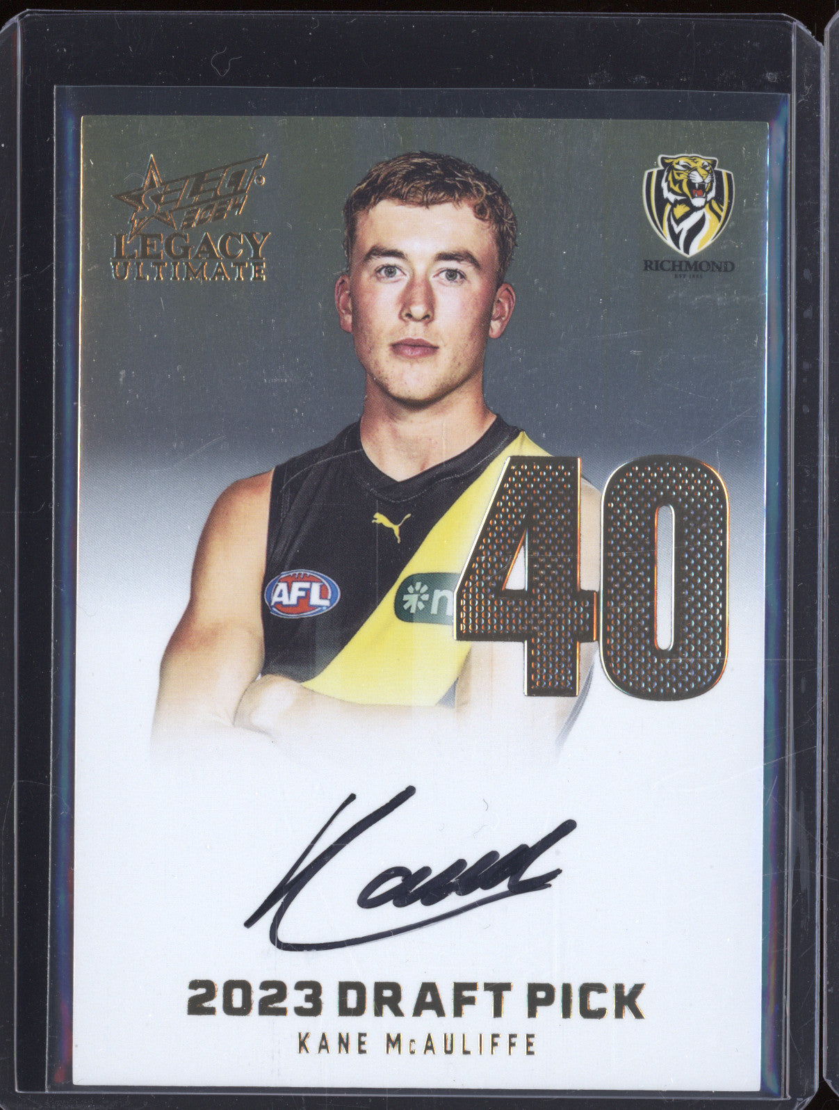 2024 AFL Select Legacy Kane McAuliffe DPSG40 Draft Pick Signature Gold 24/85