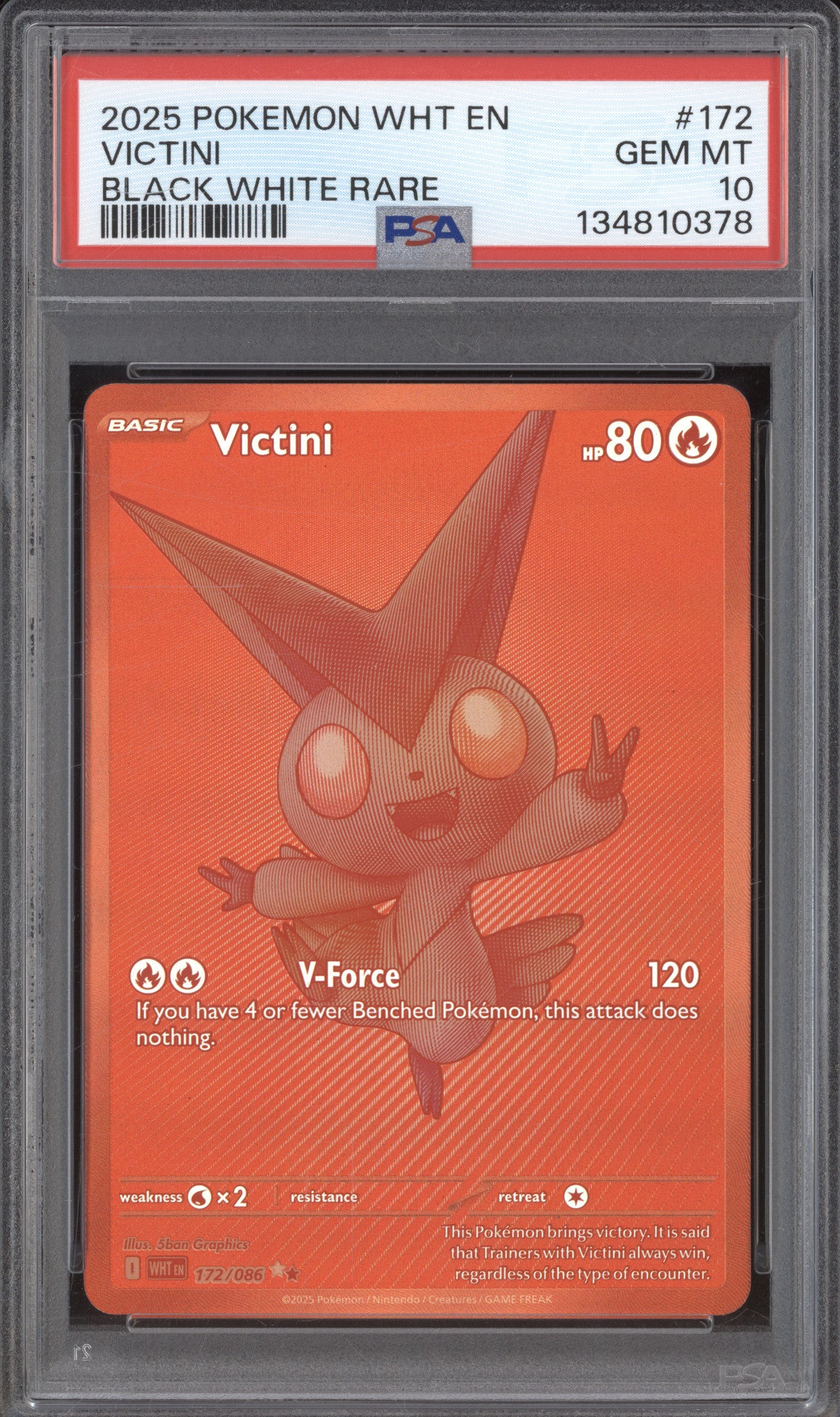 2025 Pokemon White Flare 172/086 Victini Black White Rare PSA 10