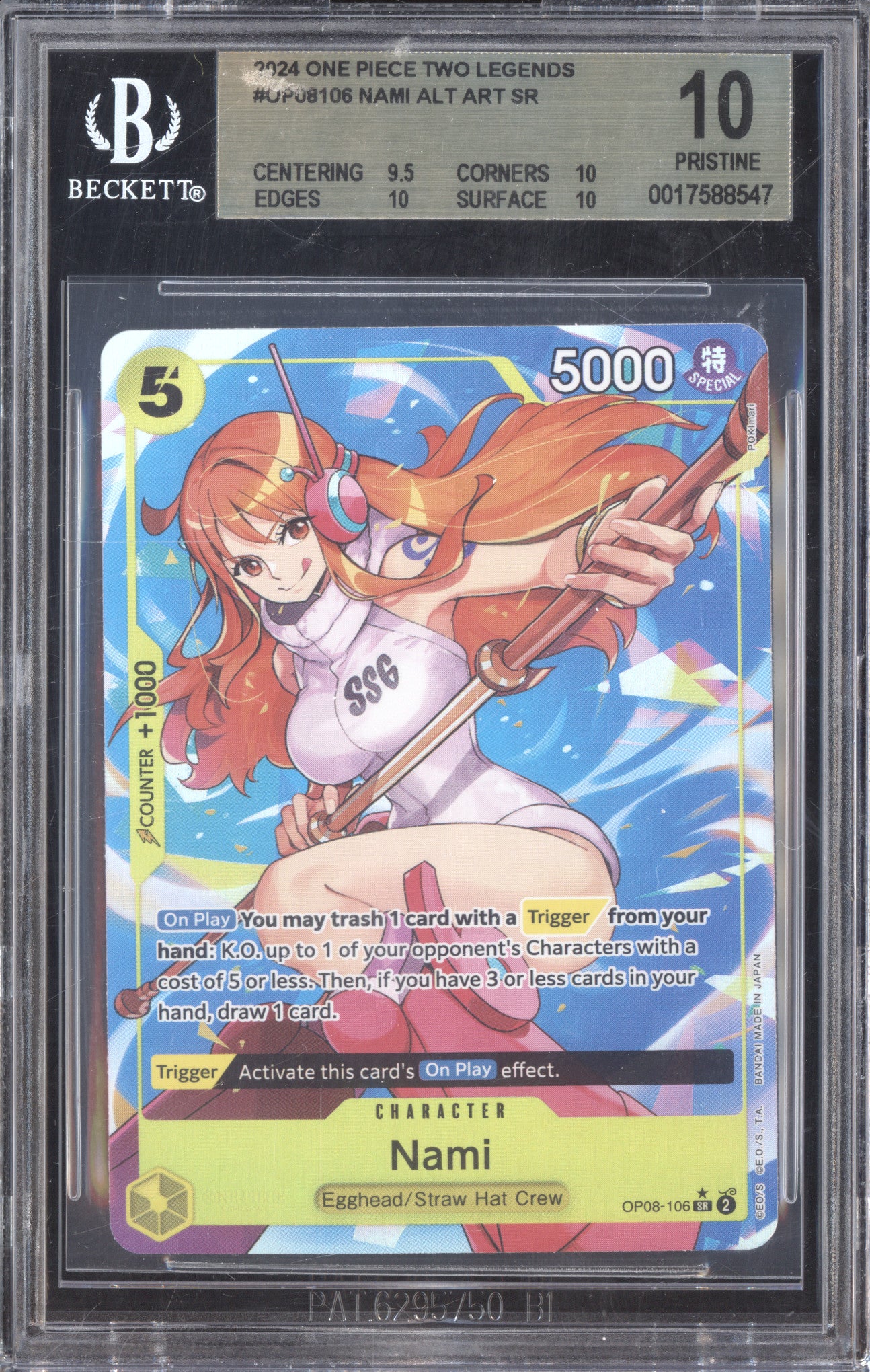 Nami 2024 One Piece Two Legends OP08-106 Super Rare Alt Art BGS 10