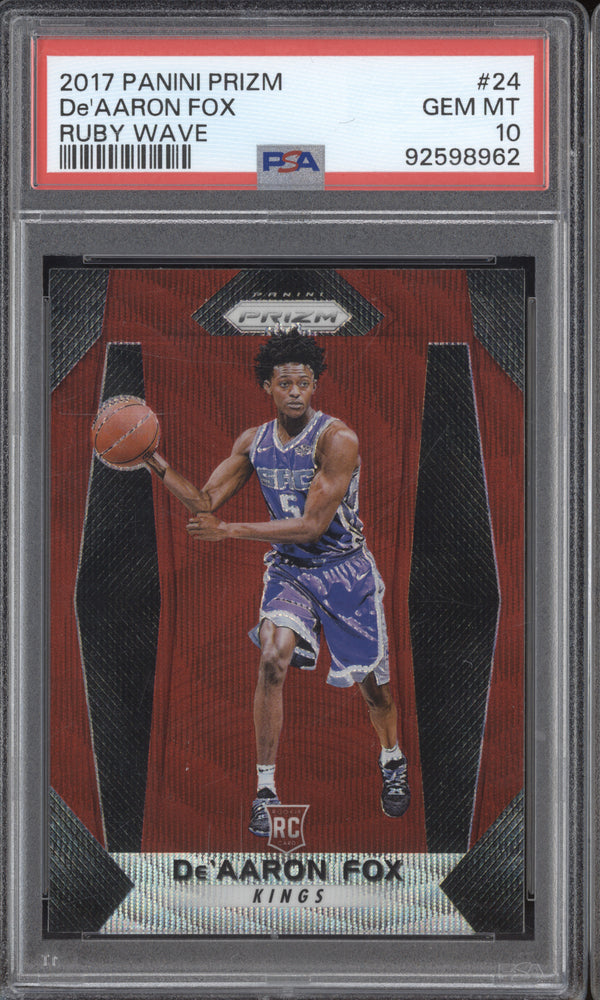 De'Aaron Fox 2017-18 Panini Prizm 24 Ruby Wave RC PSA 10