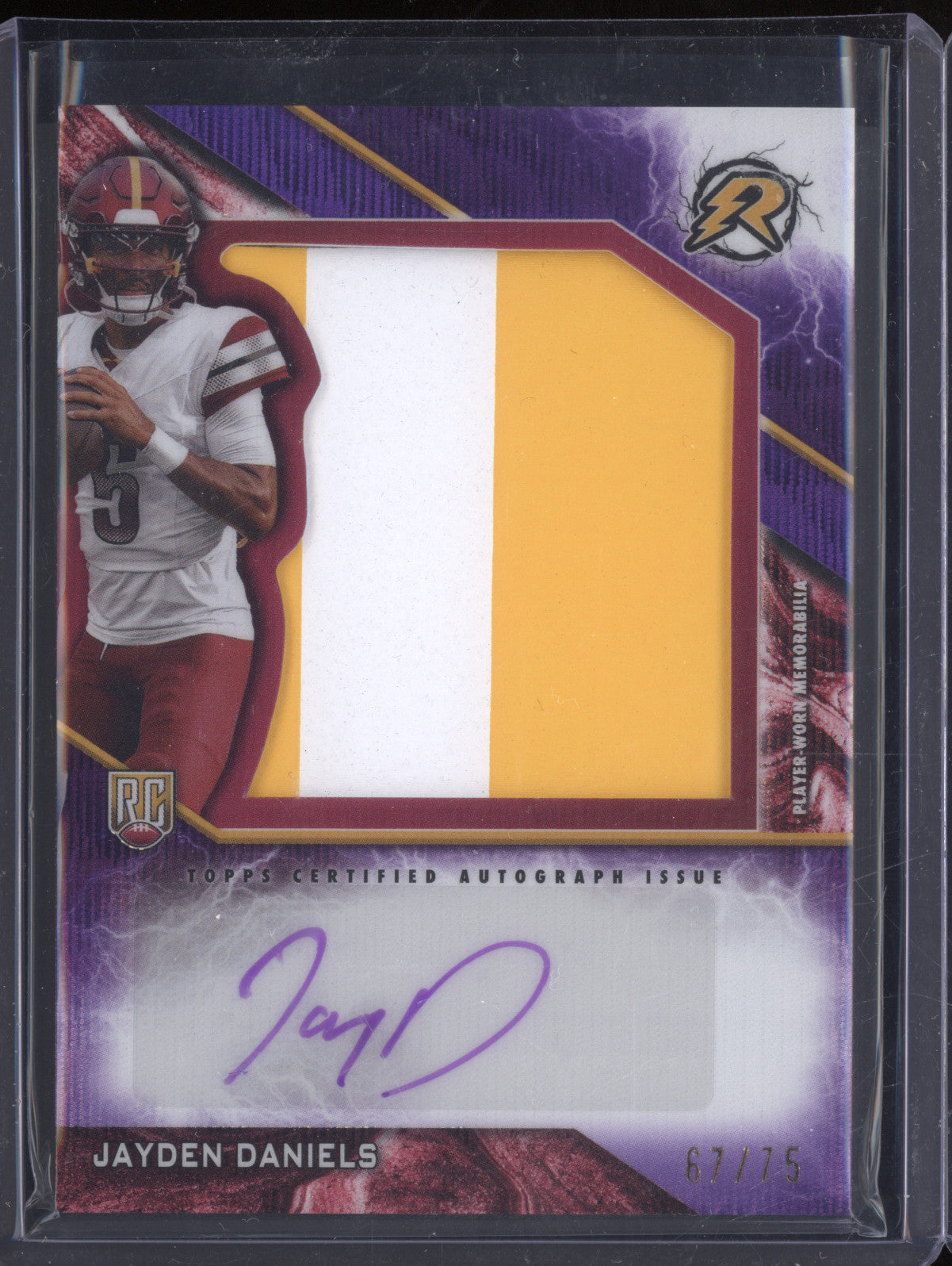 Jayden Daniels 2024 Topps Resurgence RPA-JD Rookie Patch Auto Purple Surge /75