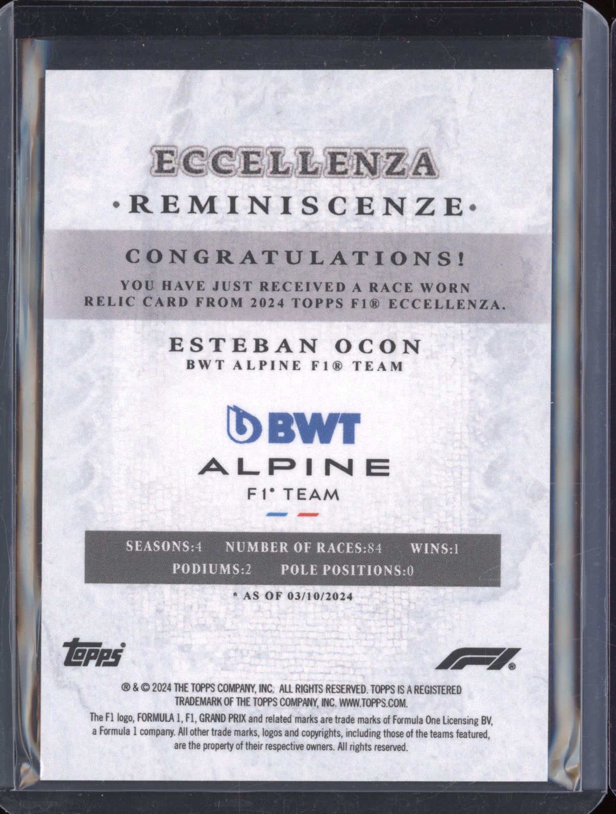 2024 Topps Eccellenza Esteban Ocon Reminiscenza