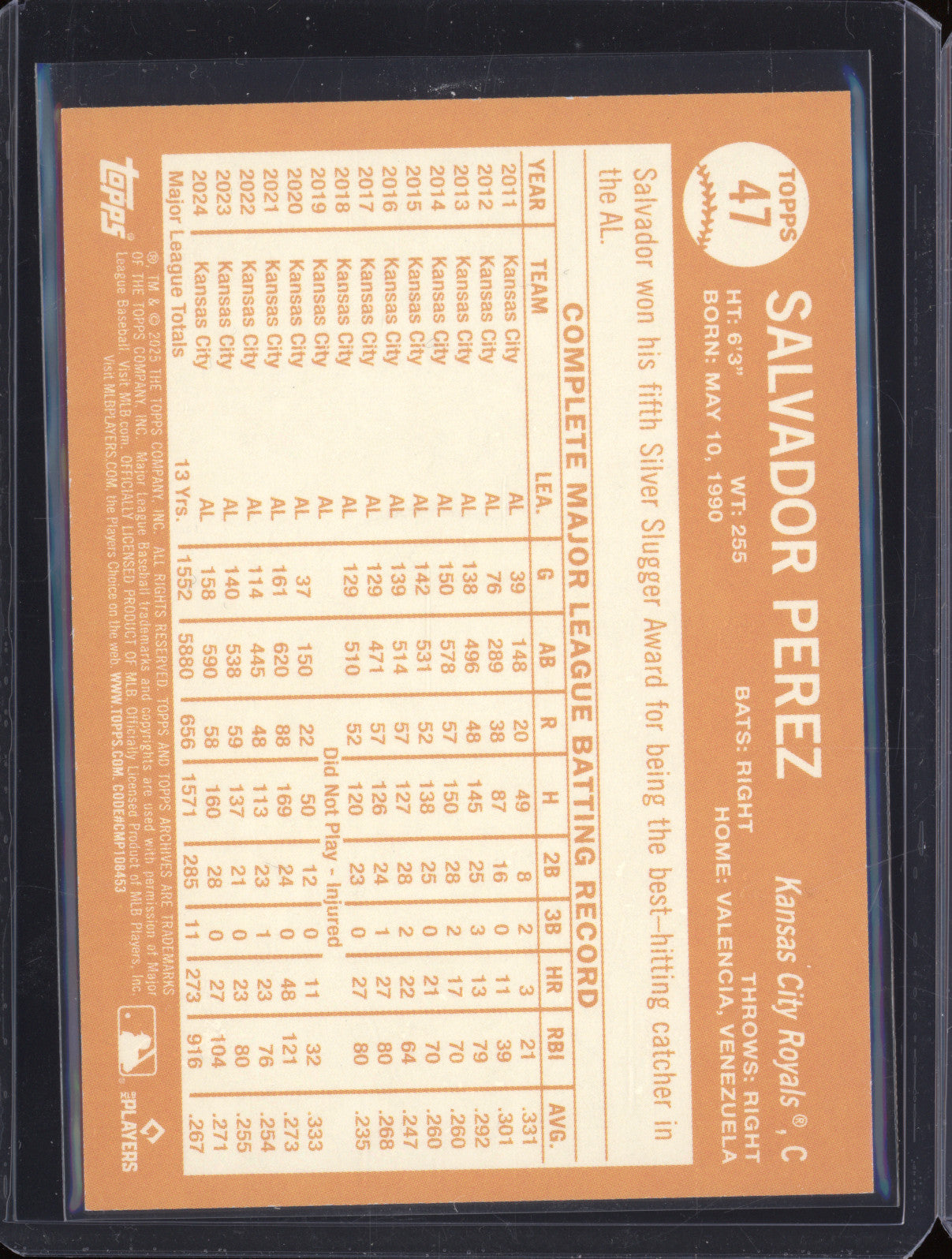 Salvador Perez 2025 Topps Archives Baseball 47 Foilfractor 1/1