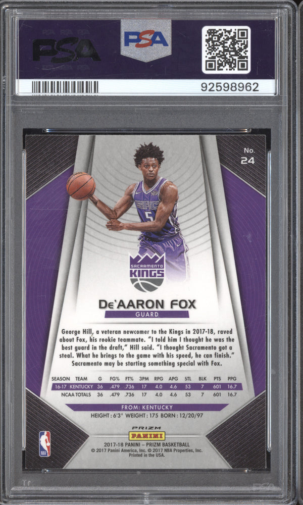 De'Aaron Fox 2017-18 Panini Prizm 24 Ruby Wave RC PSA 10