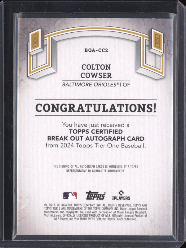 Colton Cowser 2024 Topps Tier One BOA-CC2 Break Out Auto Holo Silver Foil 43/50