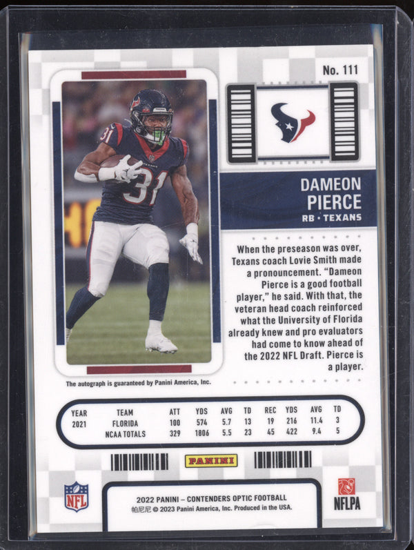 Dameon Pierce 2022 Panini Contenders Optic 111 RPS Rookie Ticket Auto RC