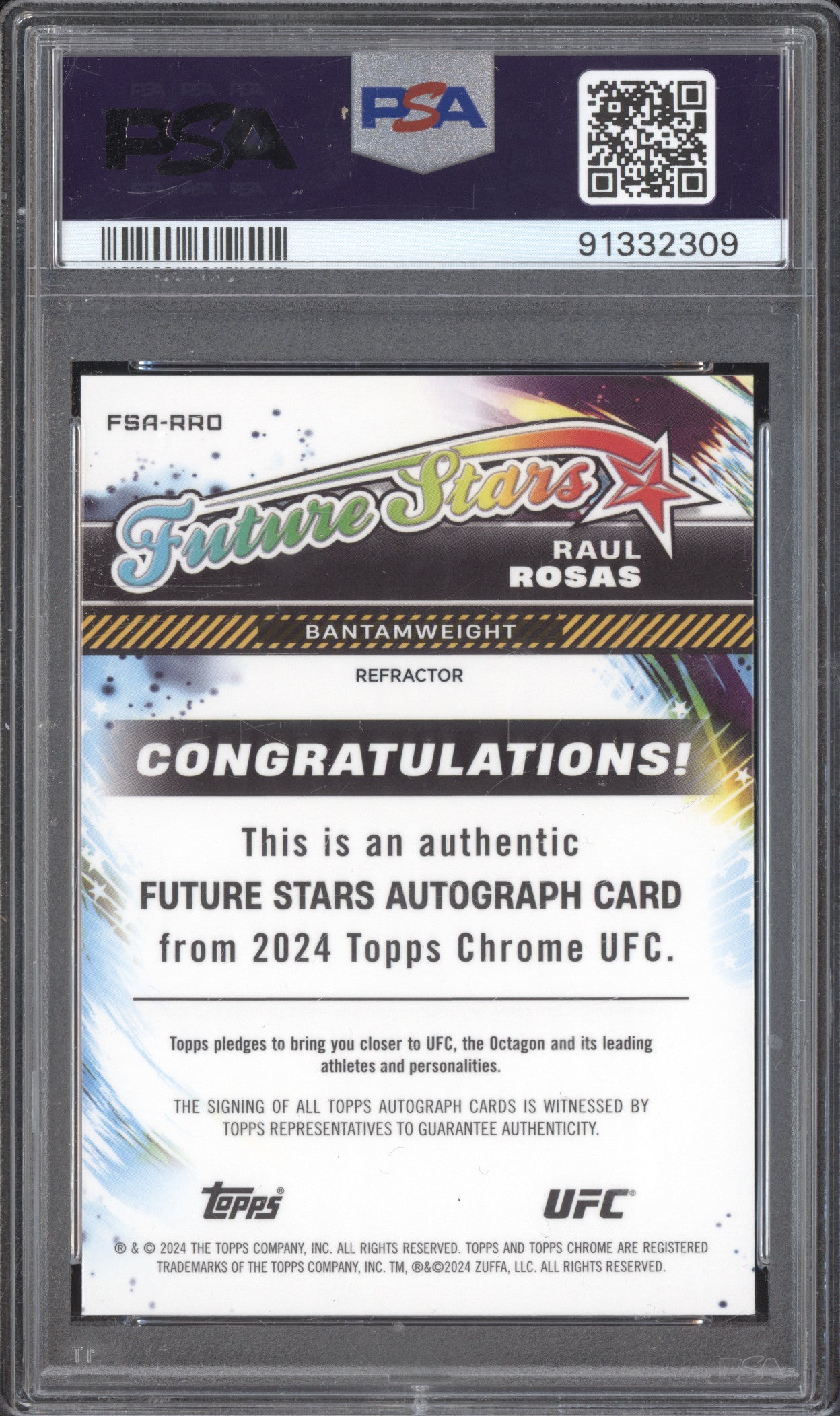 Raul Rosas 2024 Topps Chrome UFC FSA-RRO Future Stars Autograph 04/150 PSA 10/10