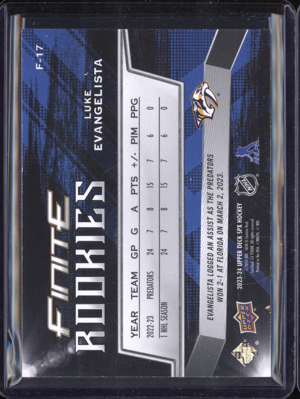 Luke Evangelista 2023-24 Upper Deck SPX F-17 Finite Rookies Gold Spectrum 22/25