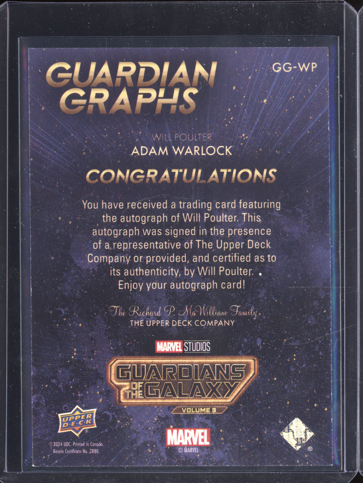 Adam Warlock 2024 Upper Deck Guardians of the Galaxy 3 Guardian Graphs Auto
