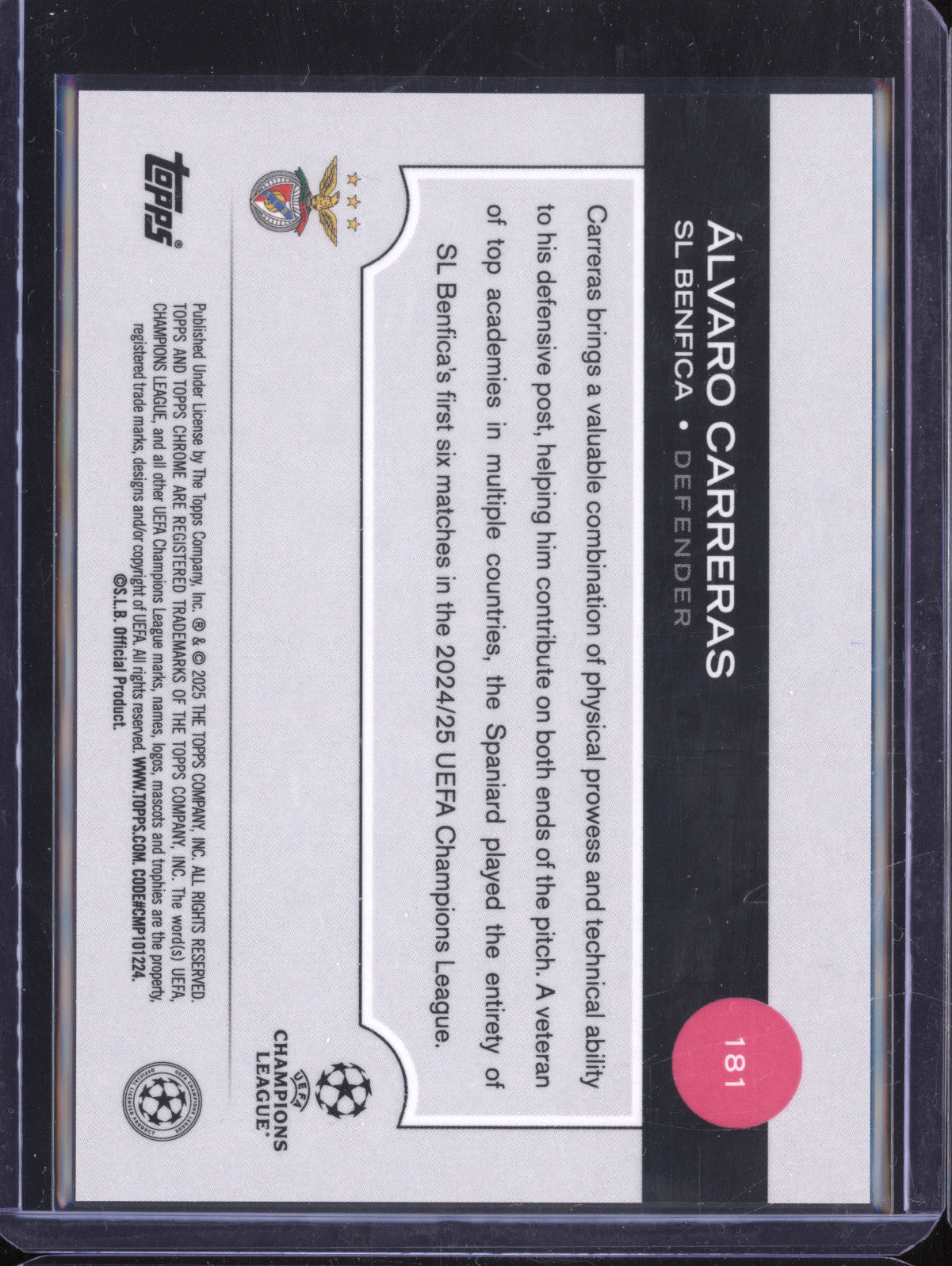 Alvaro Carreras 2024-25 Topps Chrome 181 Gold Refractor RC 12/50