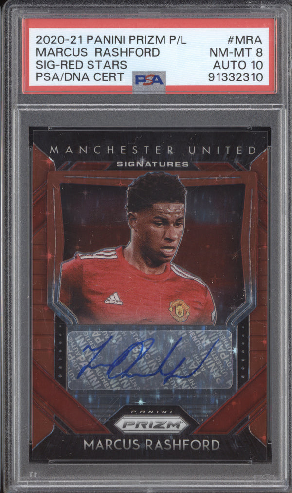 Marcus Rashford 2020-21 Panini Prizm S-MRA Signatures Red Stars PSA 8/10