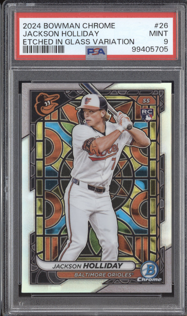 Jackson Holliday 2024 Bowman Chrome 26 Etched in Glass Variation RC PSA 9