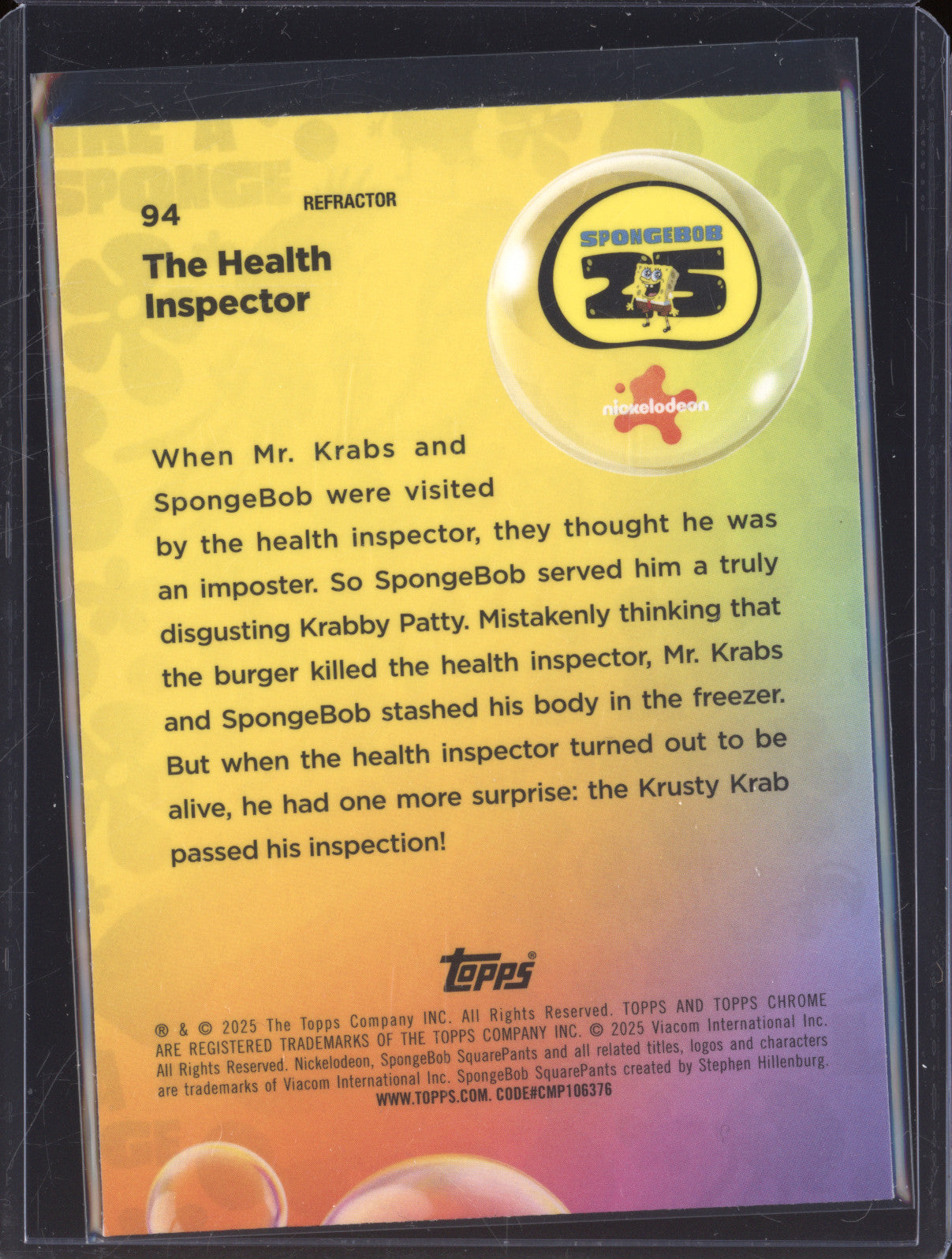 2025 Topps Chrome SpongeBob SquarePants 94 The Health Inspector Refractor