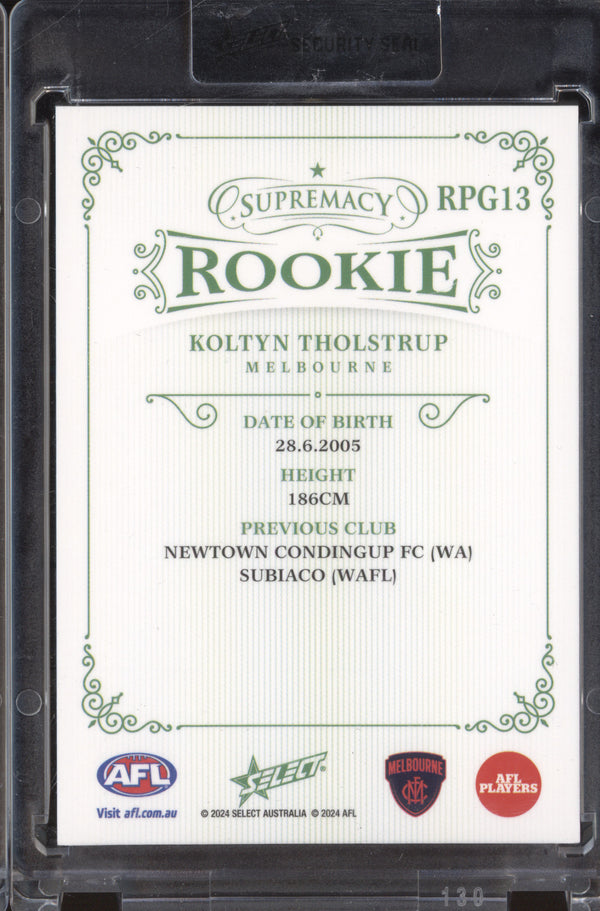 Koltyn Tholstrup 2024 Select Supremacy Rookies RPG Rookies Platinum Green RC /25