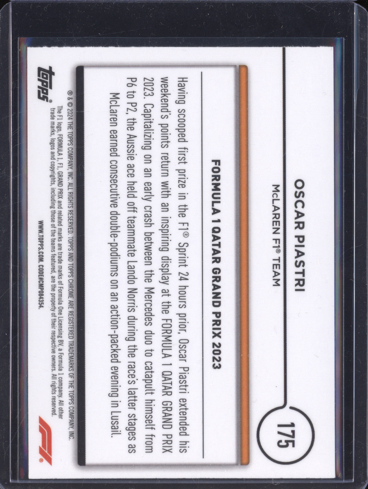 Oscar Piastri 2024 Topps Chrome 175 Orange Red