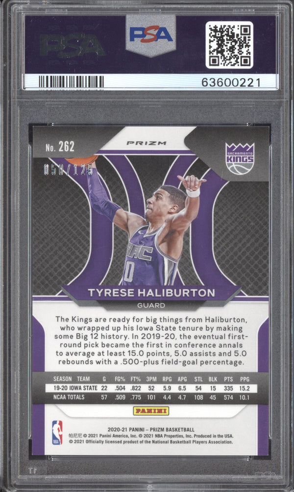 Tyrese Haliburton 2020-21 Panini Prizm 262 Blue Ice RC 58/125 PSA 9