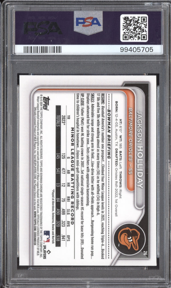 Jackson Holliday 2024 Bowman Chrome 26 Etched in Glass Variation RC PSA 9