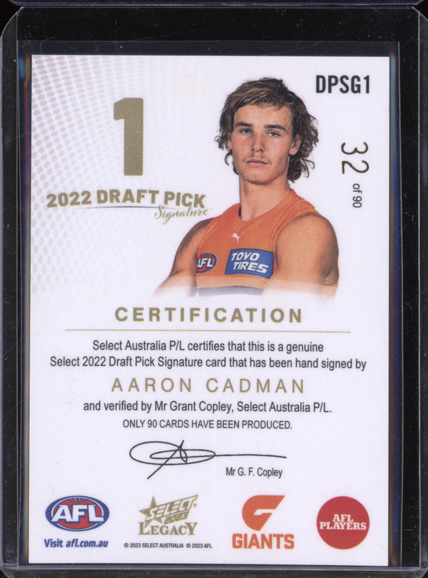 Aaron Cadman 2023 Select Legacy DPSG1 Draft Pick Siganture Gold RC 32/90