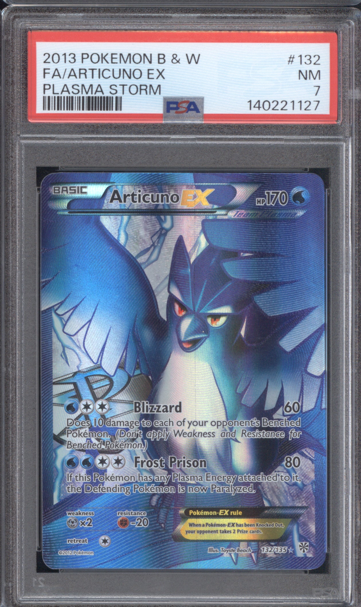 Articuno EX 2013 Pokemon Plasma Storm 132/135 Full Art PSA 7