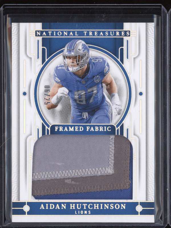 Aidan Hutchinson 2023 Panini National Treasures Framed Fabric Holo Silver 6/25