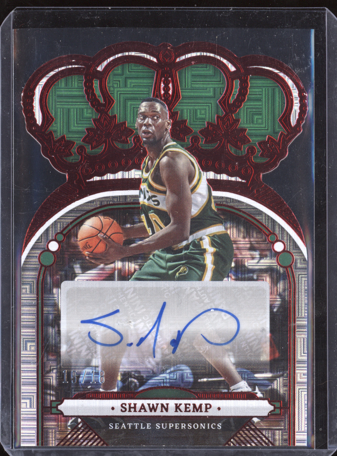 Shawn Kemp 2022-23 Panini Crown Royale CA-SKP Crown Autograph Asia Red 15/18