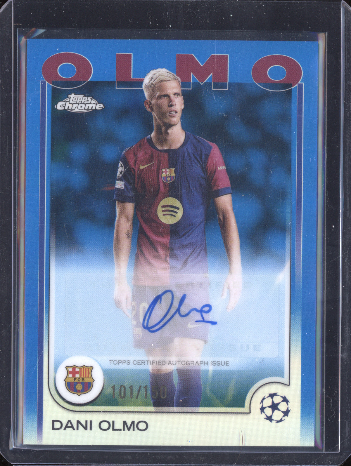 Dani Olmo 2024-25 Topps Chrome CA-DO Blue Refractor Auto 101/150