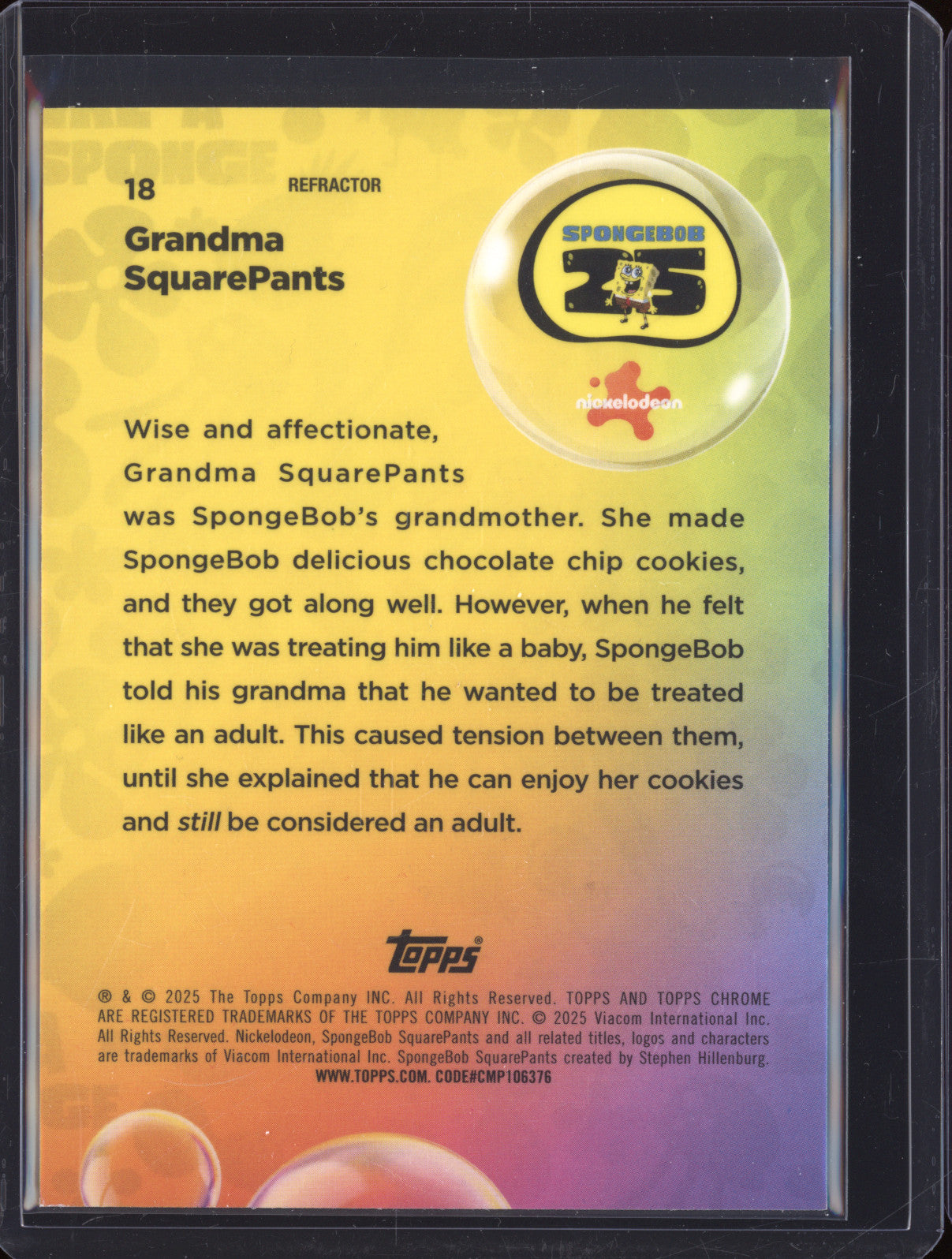 2025 Topps Chrome SpongeBob 25th Anniversary 18 Grandma SquarePants Refractor