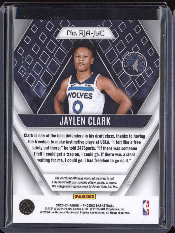 Jaylen Clark 2023-24 Panini Phoenix RJA-JYC Rookie Jersey Auto Purple RC 46/99