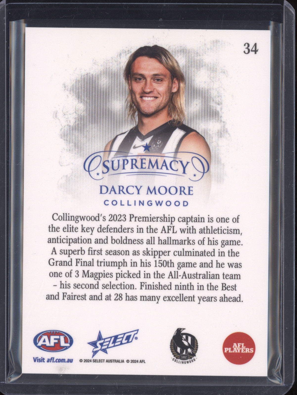 Darcy Moore 2024 Select Supremacy 34 Blue Portraits 34/65