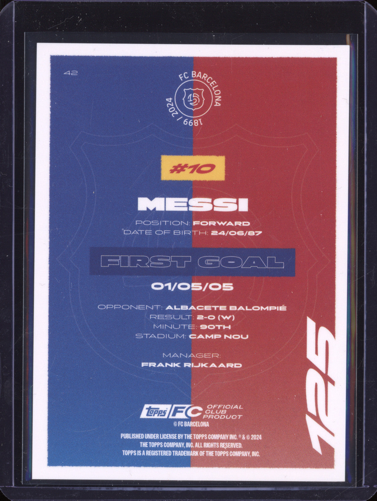 Lionel Messi 2024-25 Topps Team Set FC Barcelona 42 First Goal Sparkle Refractor