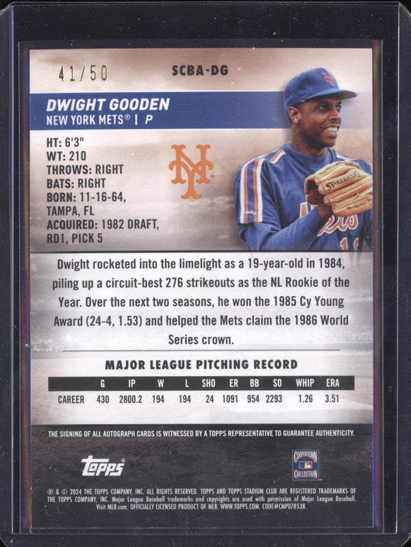 Dwight Gooden 2024 Topps Stadium Club SCBA-DG Auto Red Foil 41/50