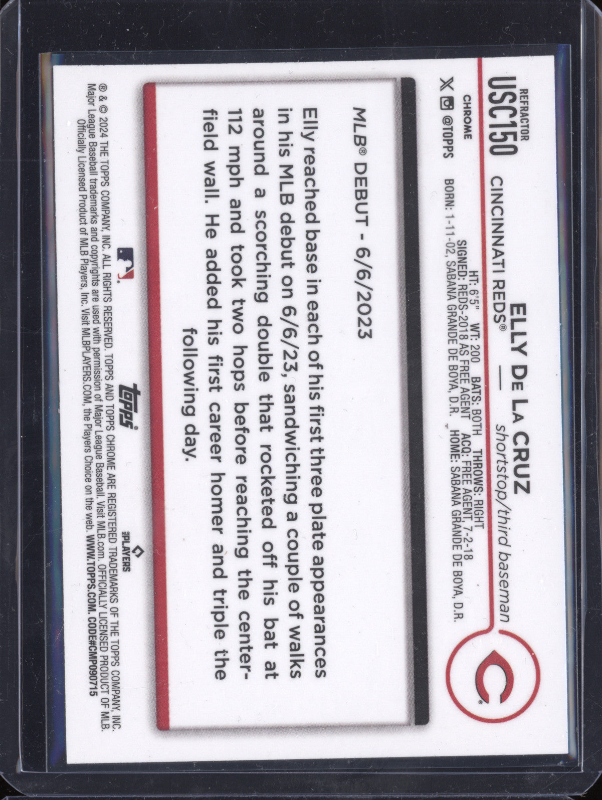 Elly De La Cruz 2024 Topps Chrome Update USC150 Refractor RC