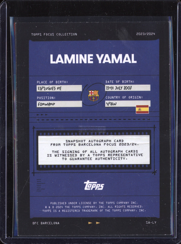 Lamine Yamal 2024 Topps Barcelona Focus 2023-24 SA-LY Snapshot Autograph Card