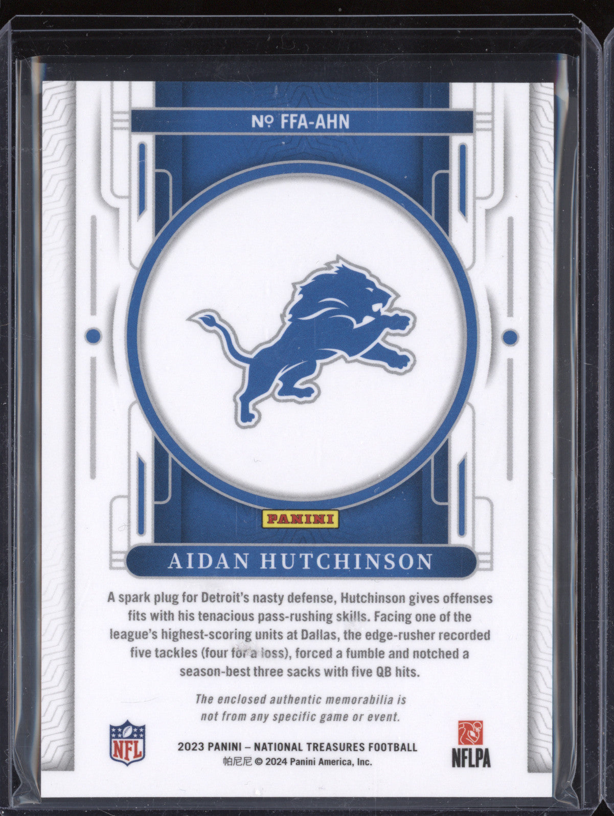 Aidan Hutchinson 2023 Panini National Treasures Framed Fabric Holo Silver 6/25