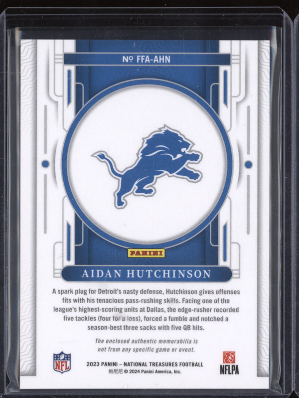 Aidan Hutchinson 2023 Panini National Treasures Framed Fabric Holo Silver 6/25