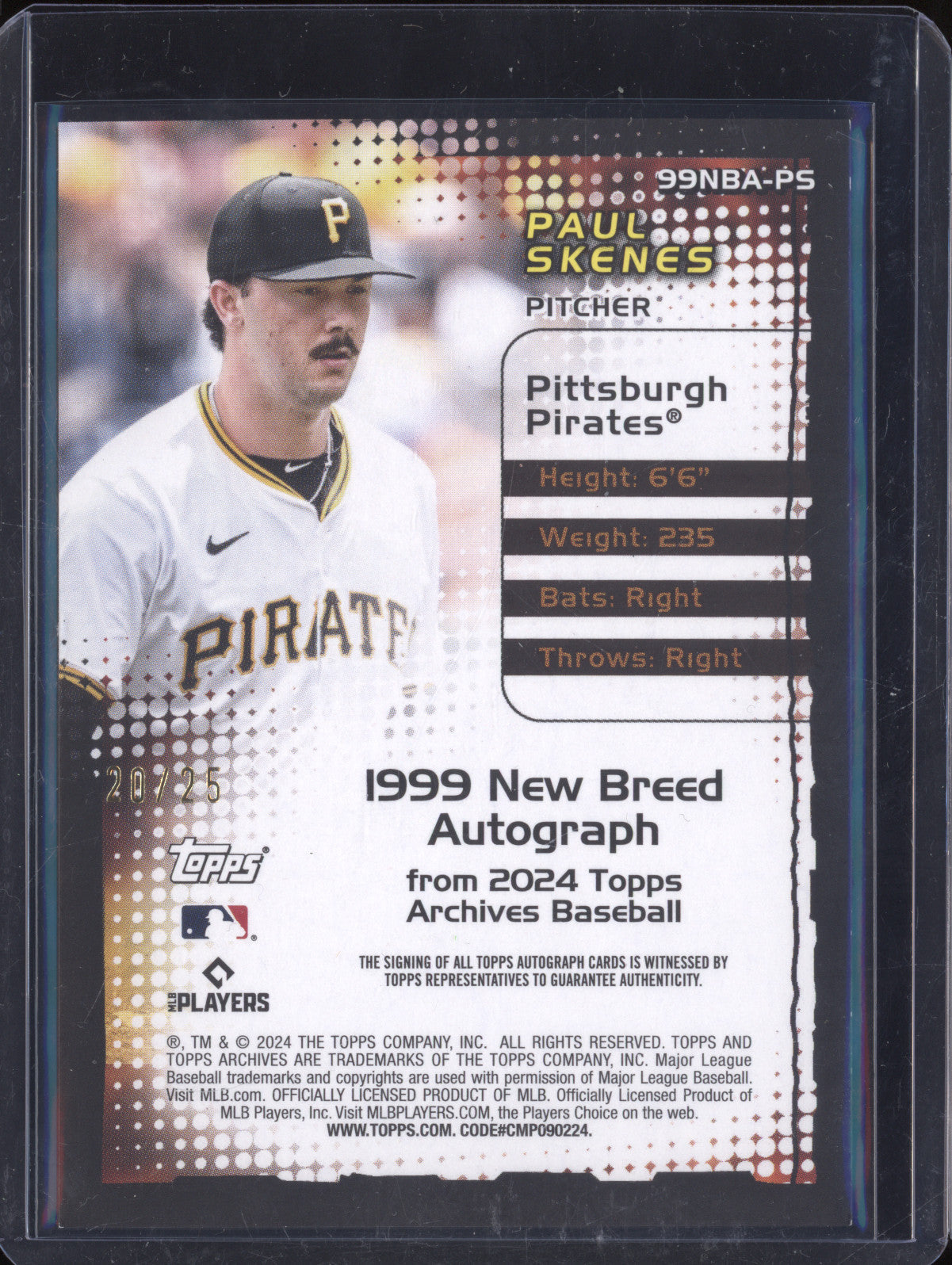 Paul Skenes 2024 Topps Archives 99NBA-PS 1999 New Breed Auto Blue Foil RC 20/25