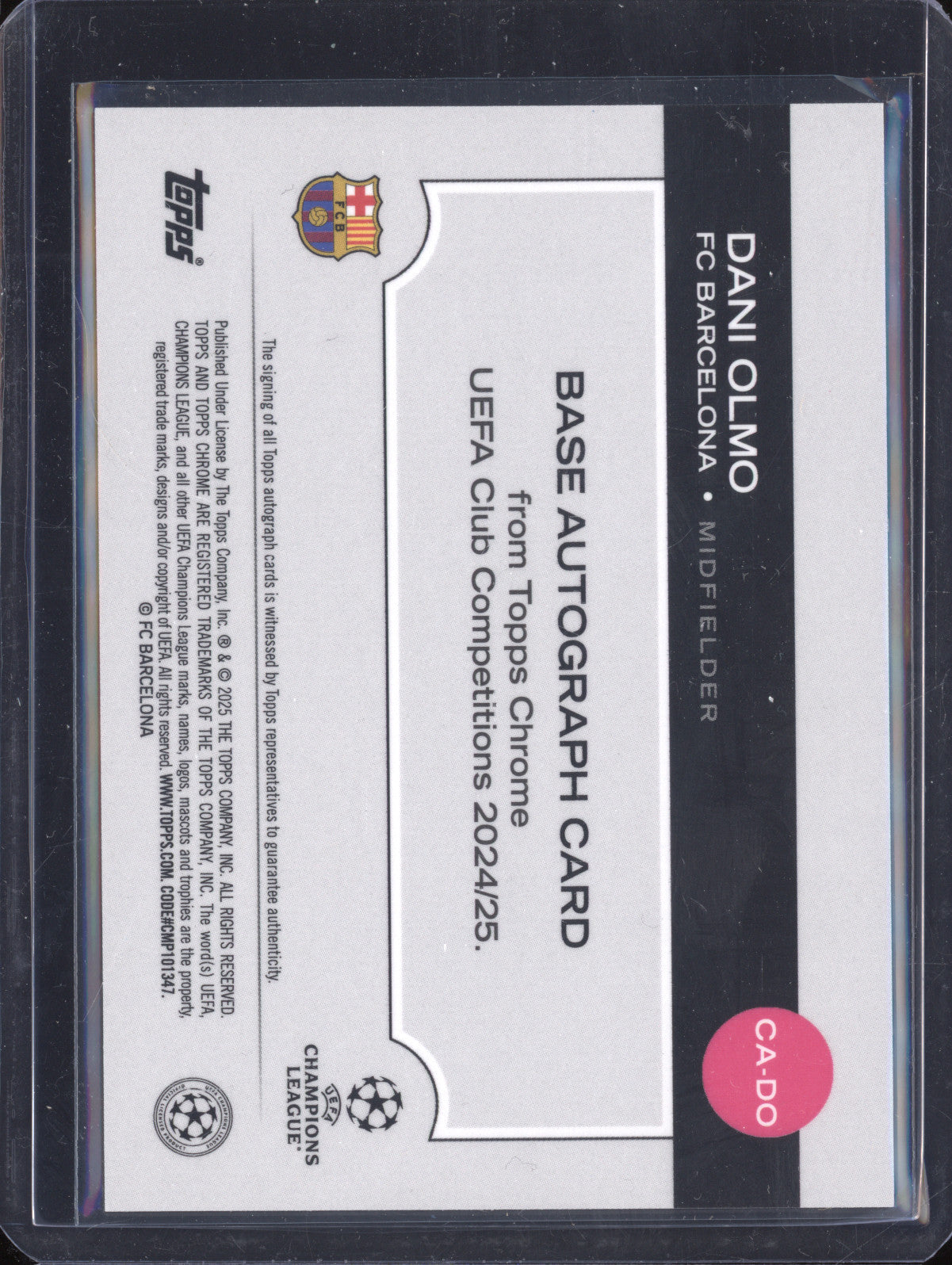 Dani Olmo 2024-25 Topps Chrome CA-DO Blue Refractor Auto 101/150