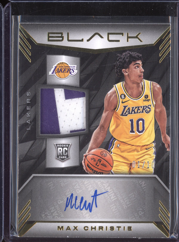 Max Christie 2022-23 Panini Black RMA-MAX Gold Rookie Material Auto RC 1/10