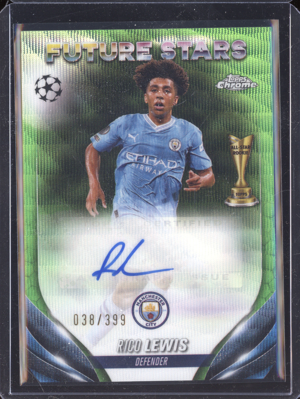 Rico Lewis 2023-24 Topps Chrome FSA-RL Future Stars Auto Neon Green Wave 38/399