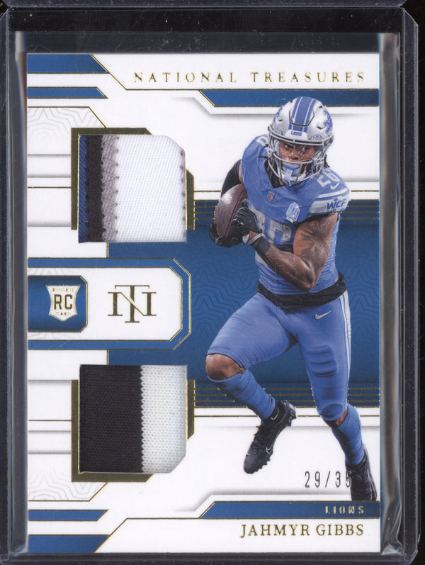 Jahmyr Gibbs 2023 Panini National Treasures Rookie Dual Materials Gold RC 29/35