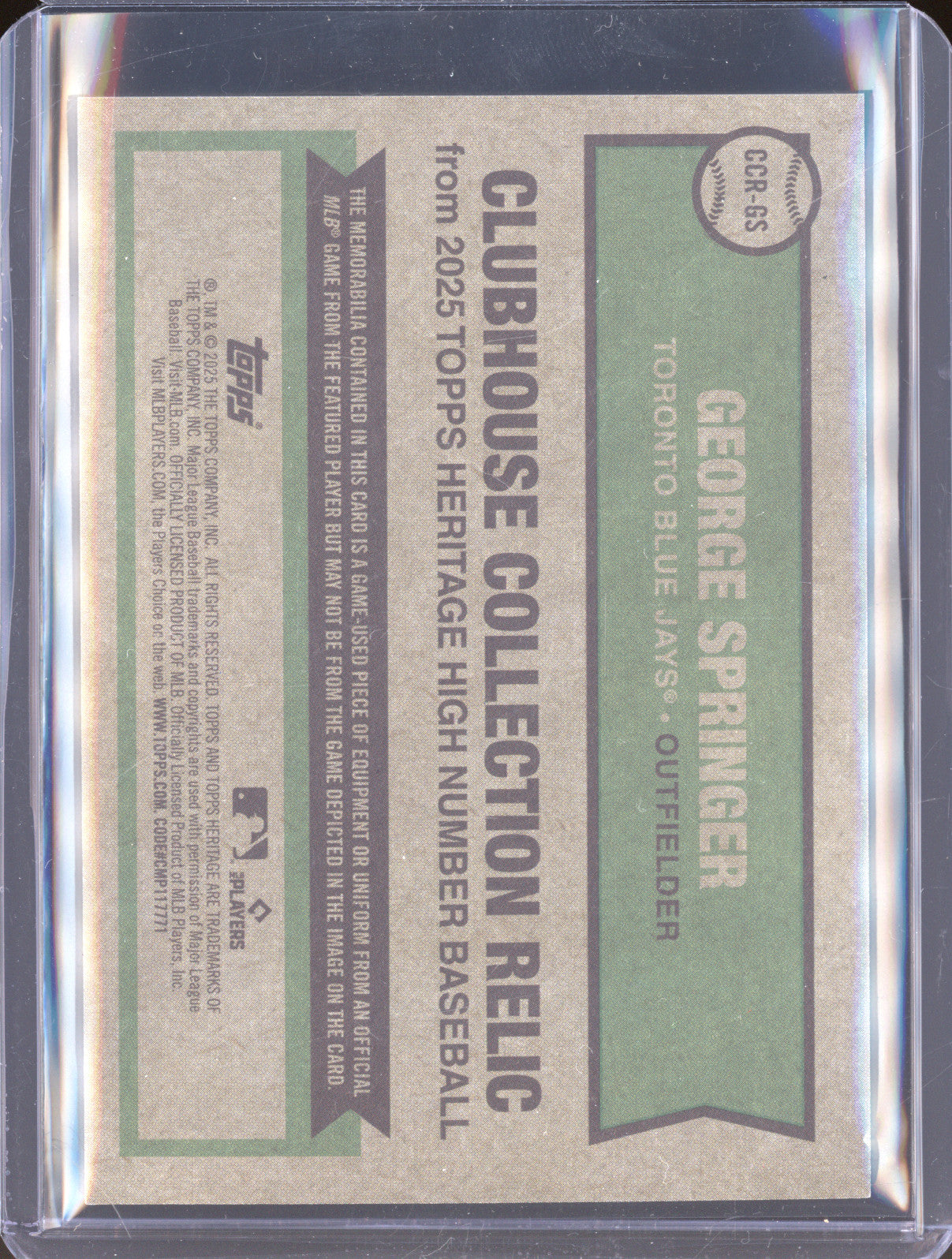 George Springer 2025 Topps Heritage CCR-GS Clubhouse Collection
