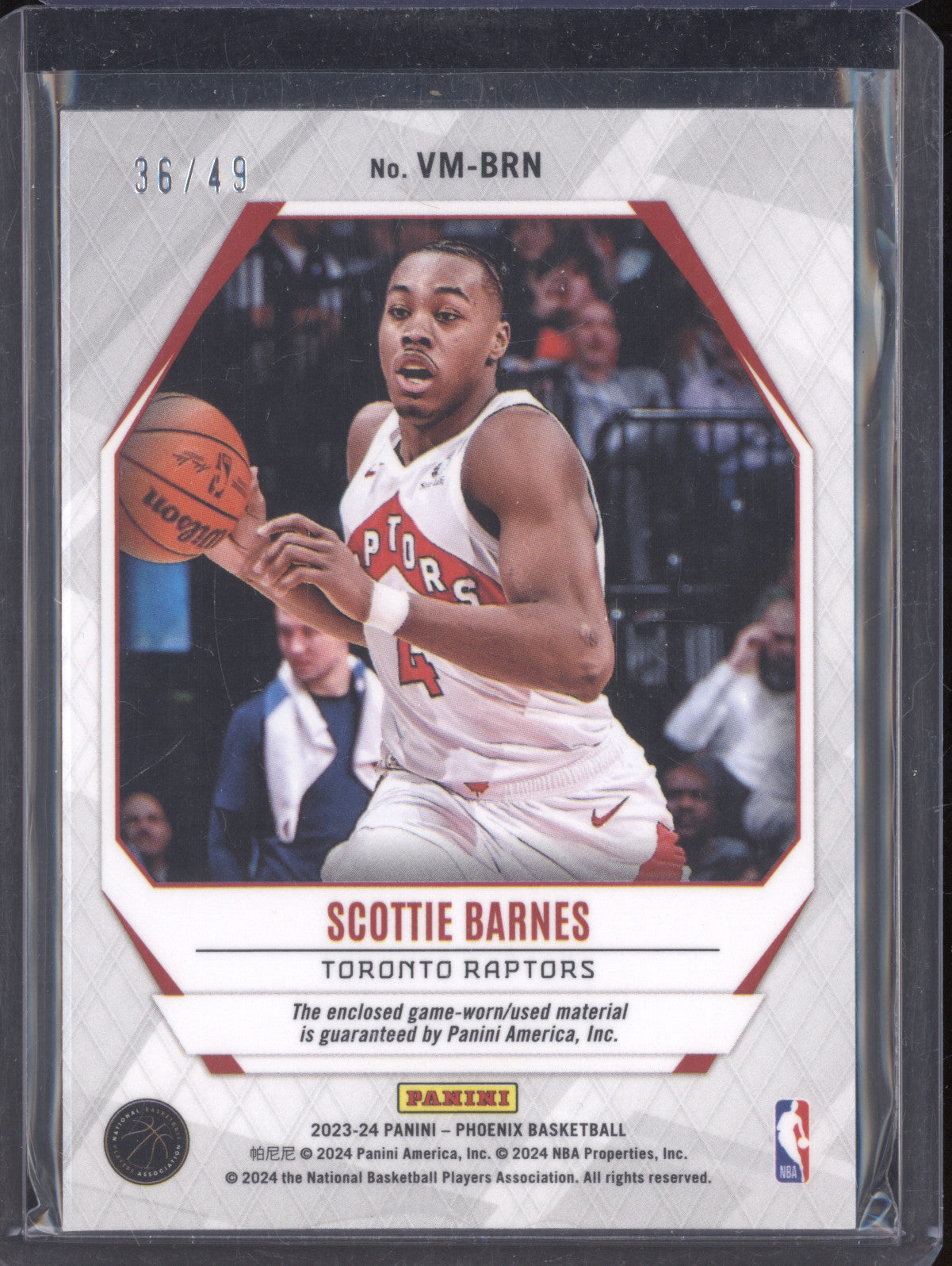 Scottie Barnes 2023-24 Panini Phoenix VM-BRN Veteran Materials Yellow 36/49