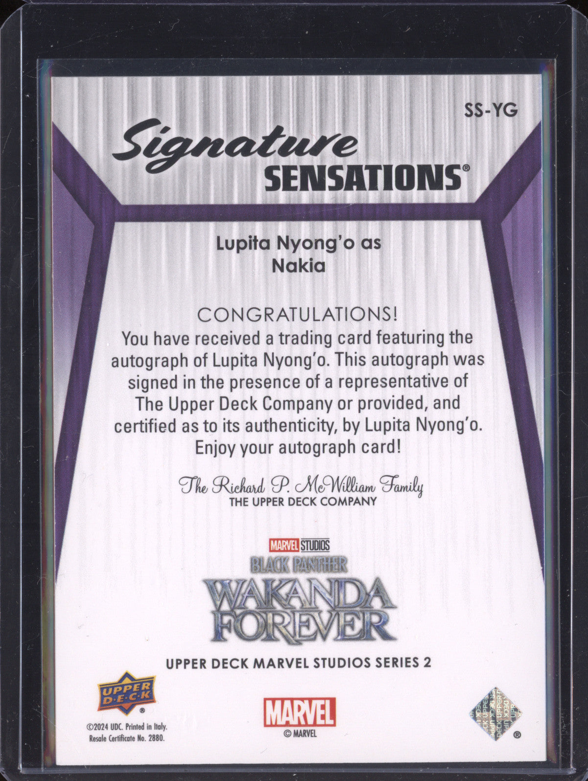 Nakia 2024 Upper Deck Marvel Studios Series 2 SS-YG Signature Sensations