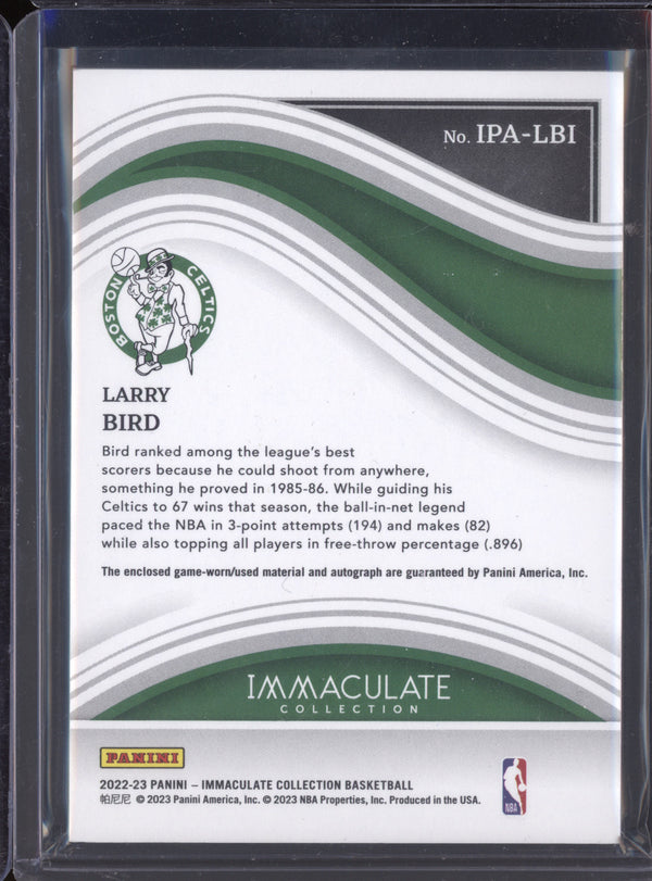 Larry Bird 2022-23 Panini Immaculate IPA-LBI Patch Auto Jersey Number 21/33