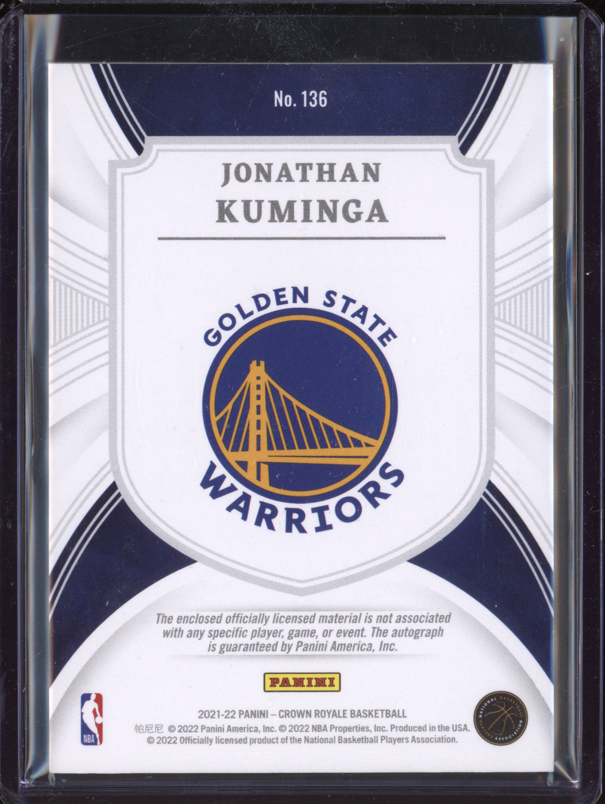 Jonathan Kuminga 2021-22 Panini Crown Royale 136 Rookie Silhouettes RC 36/199