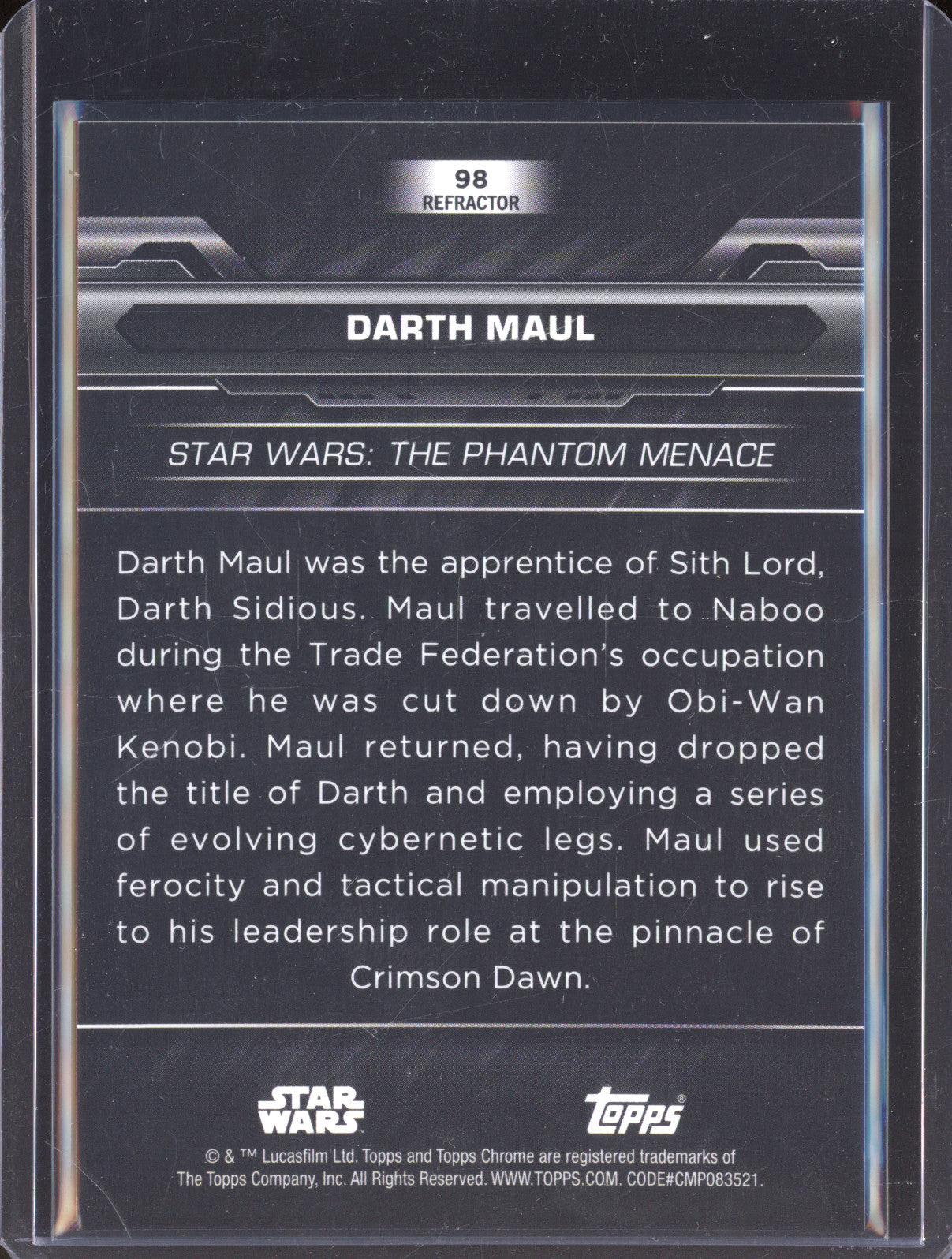 Darth Maul 2024 Topps Chrome Black 98 Refractor 87/199