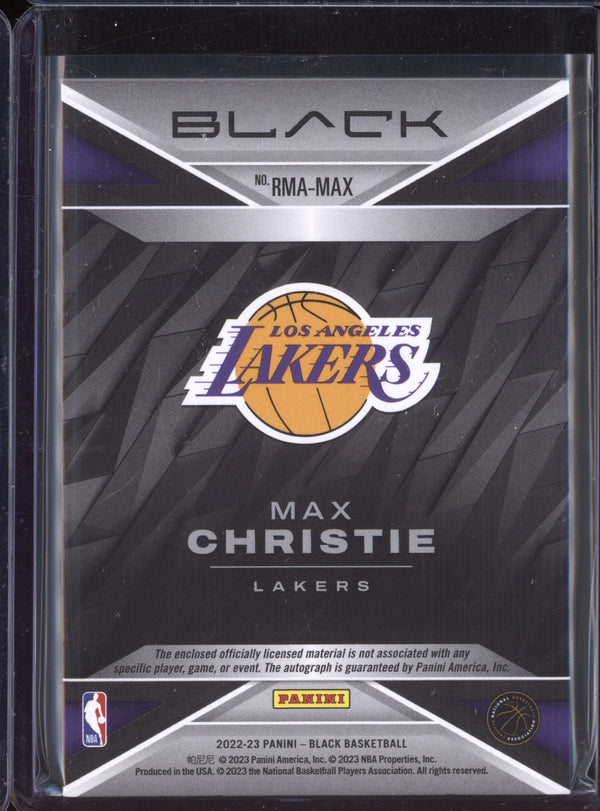 Max Christie 2022-23 Panini Black RMA-MAX Gold Rookie Material Auto RC 1/10