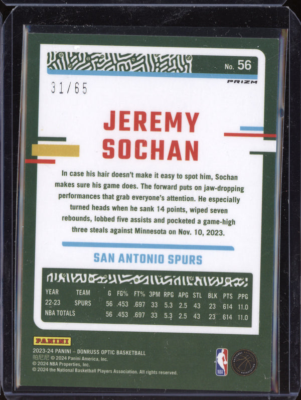 Jeremy Sochan 2023-24 Panini Donruss Optic 56 Green International 31/65