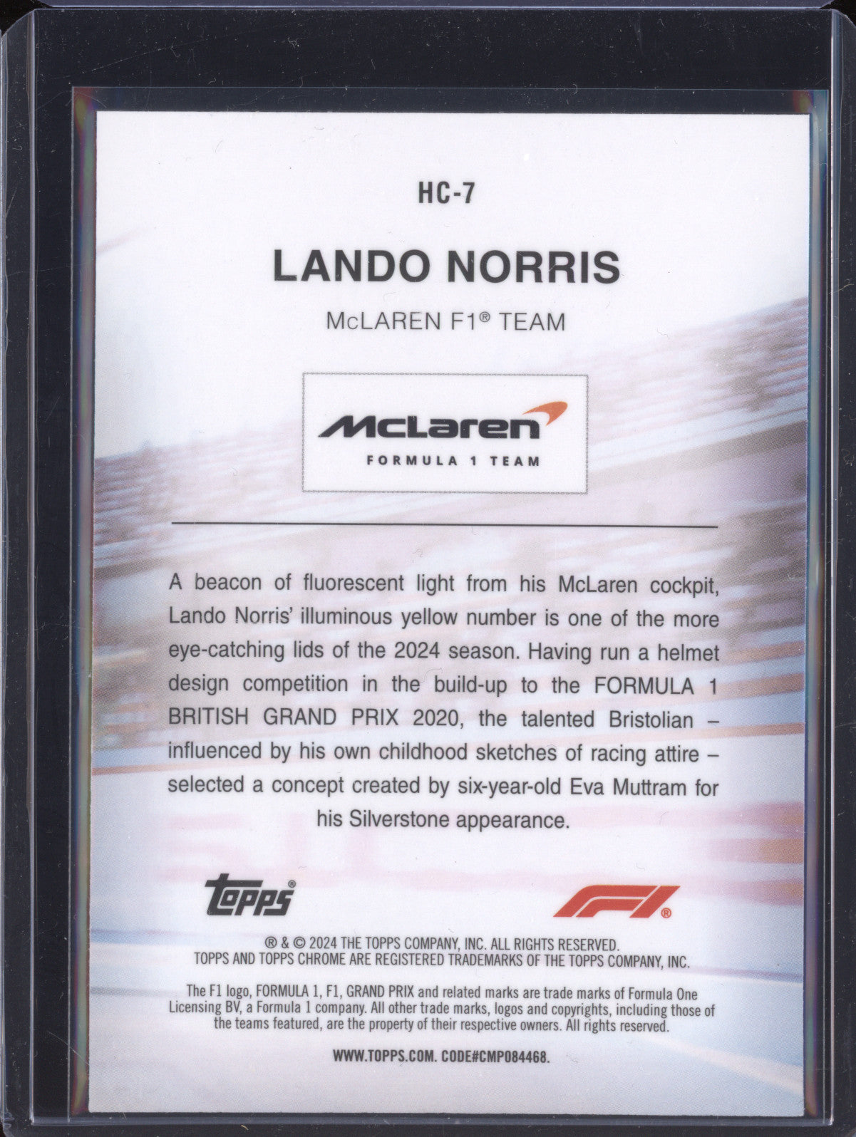 Lando Norris 2024 Topps Chrome HC-7 Helmet Collection
