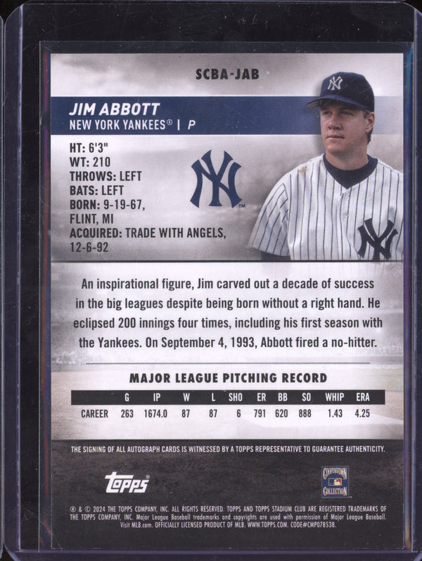 Jim Abbott 2024 Topps Stadium Club SCBA-JAB Autograph